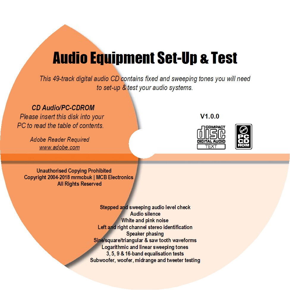 US Audio Equipment Set-Up & Test Tones CD - 49 Tracks