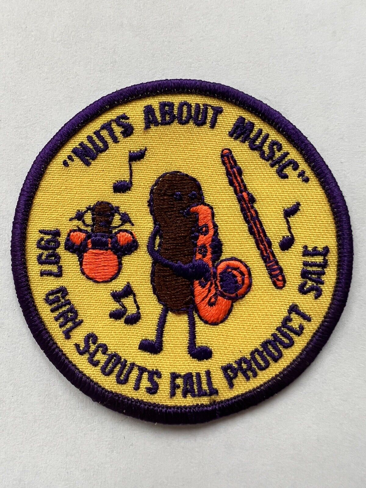 Vintage Patch Girl Scouts Nuts About Music 1997 Fall Product Sale Purple Yellow