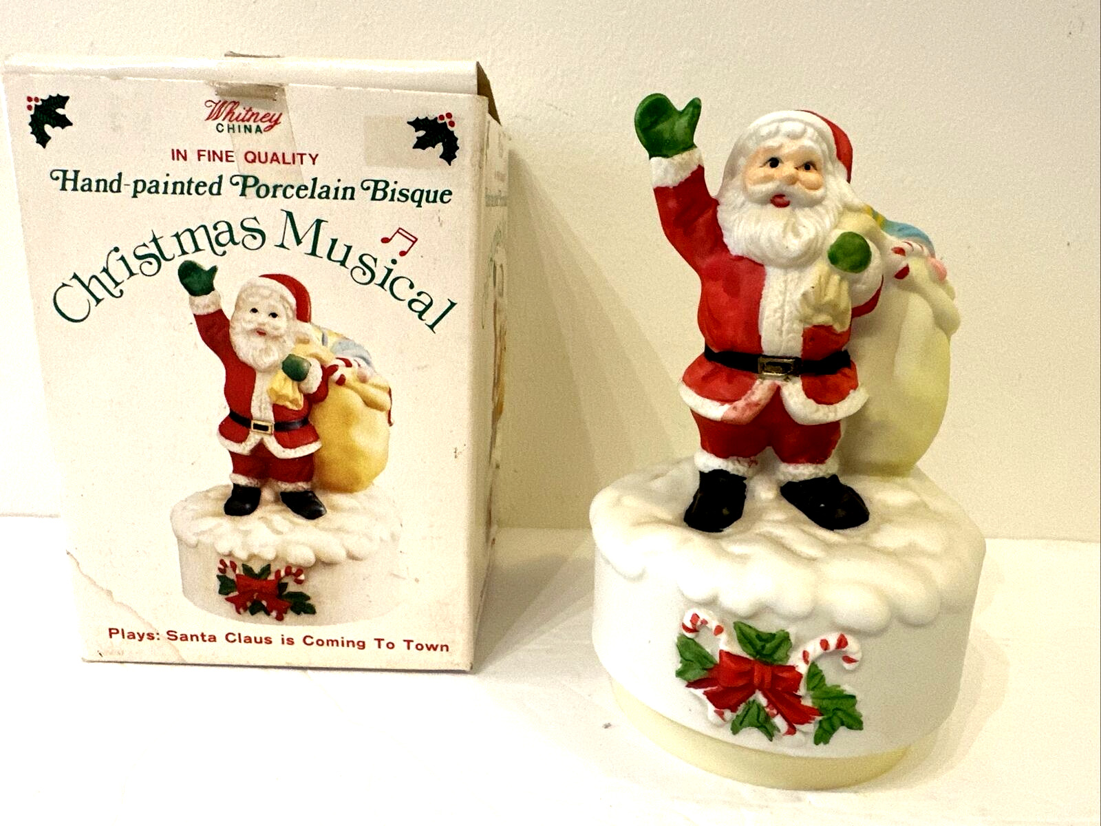 Vintage Porcelain Bisque Rotating Christmas Musical Figurine \
