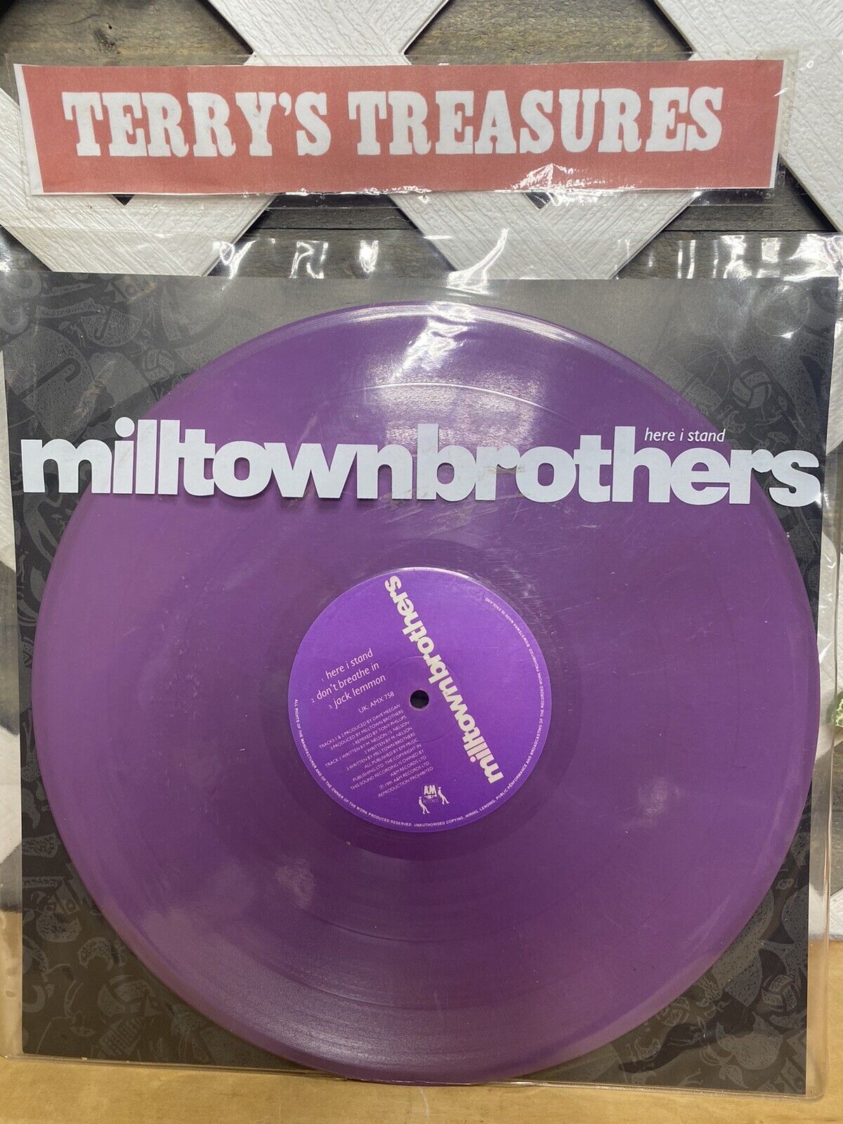 Milltown Brothers Here I Stand 12\'\' Purple Etched Ltd Ed Vinyl EP AMX758 1991 VG