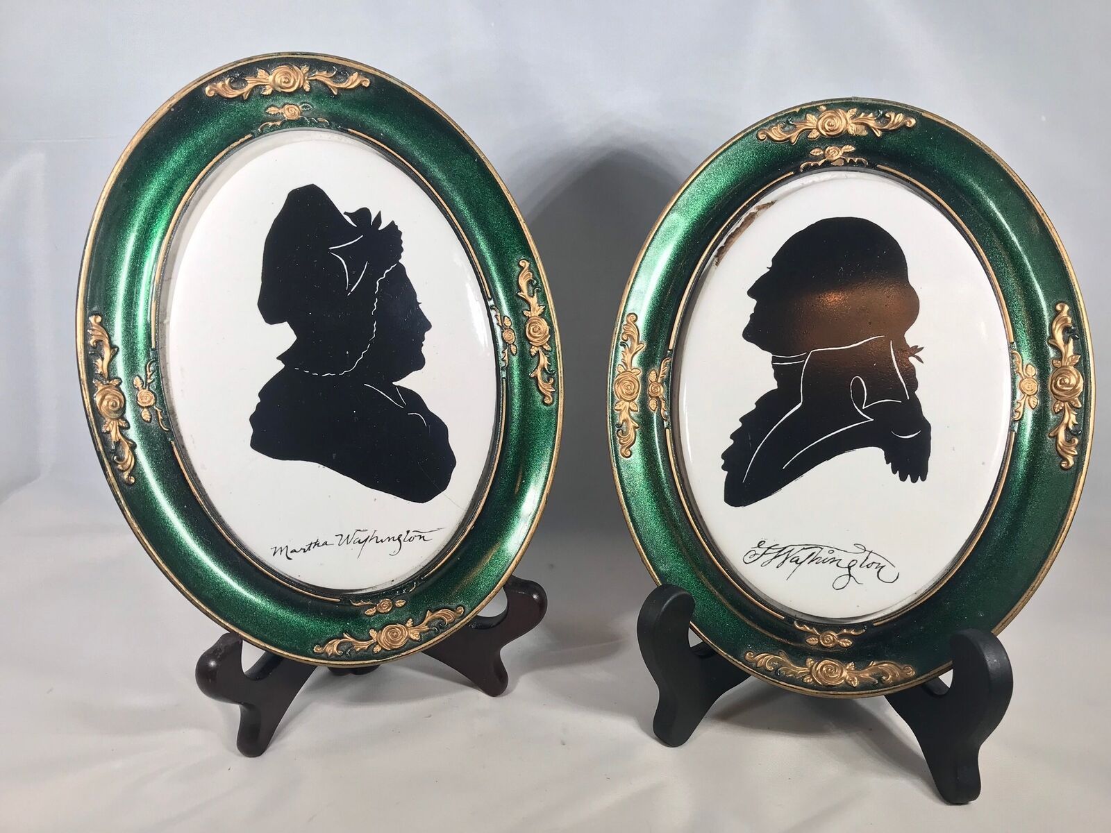 Vintage George & Martha Washington Framed 8” Silhouette on Tile Memorabilia