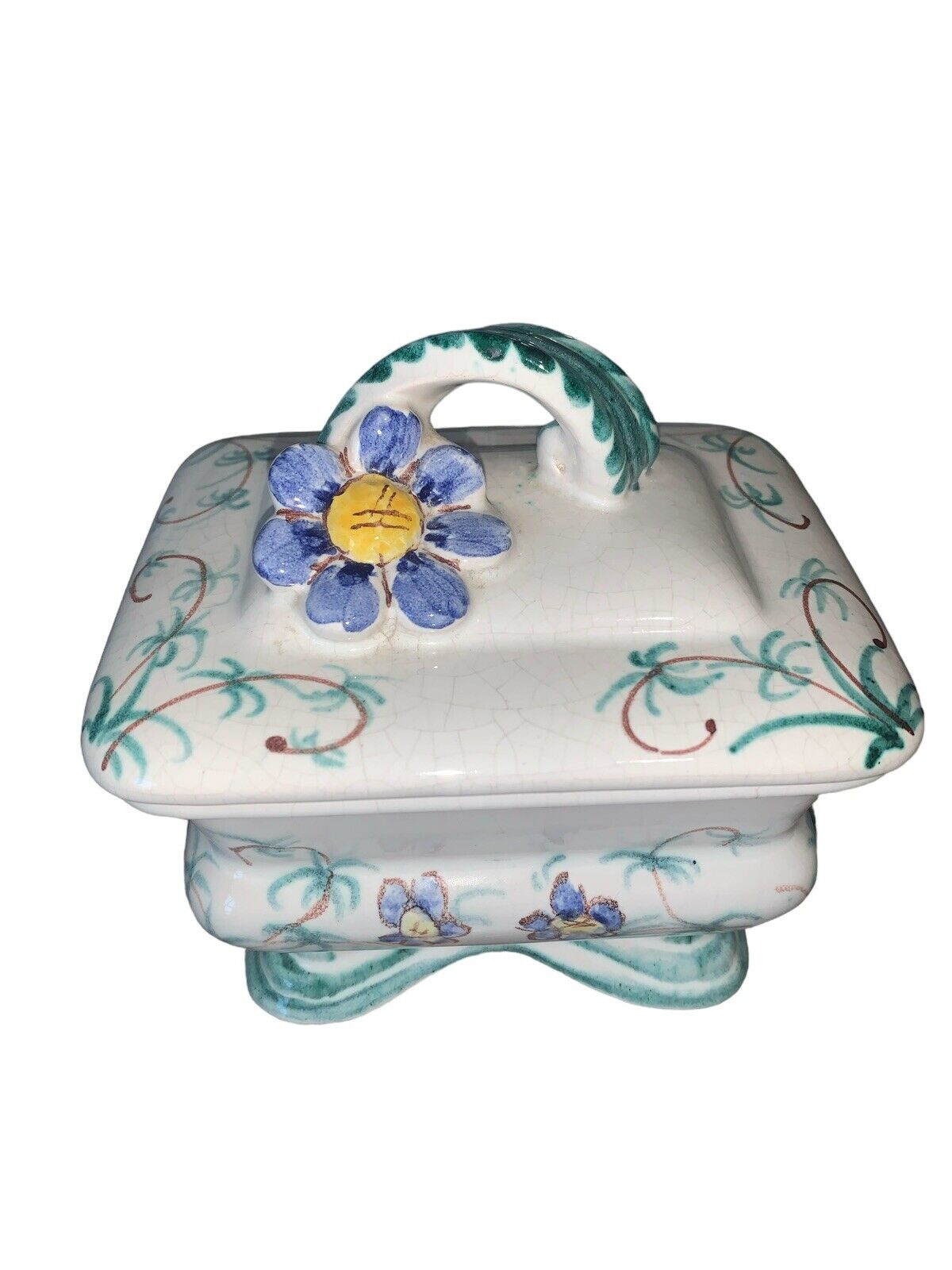 Vintage Ceramic Music Box with Flowers, hand painted Working “Nach Em Rage”