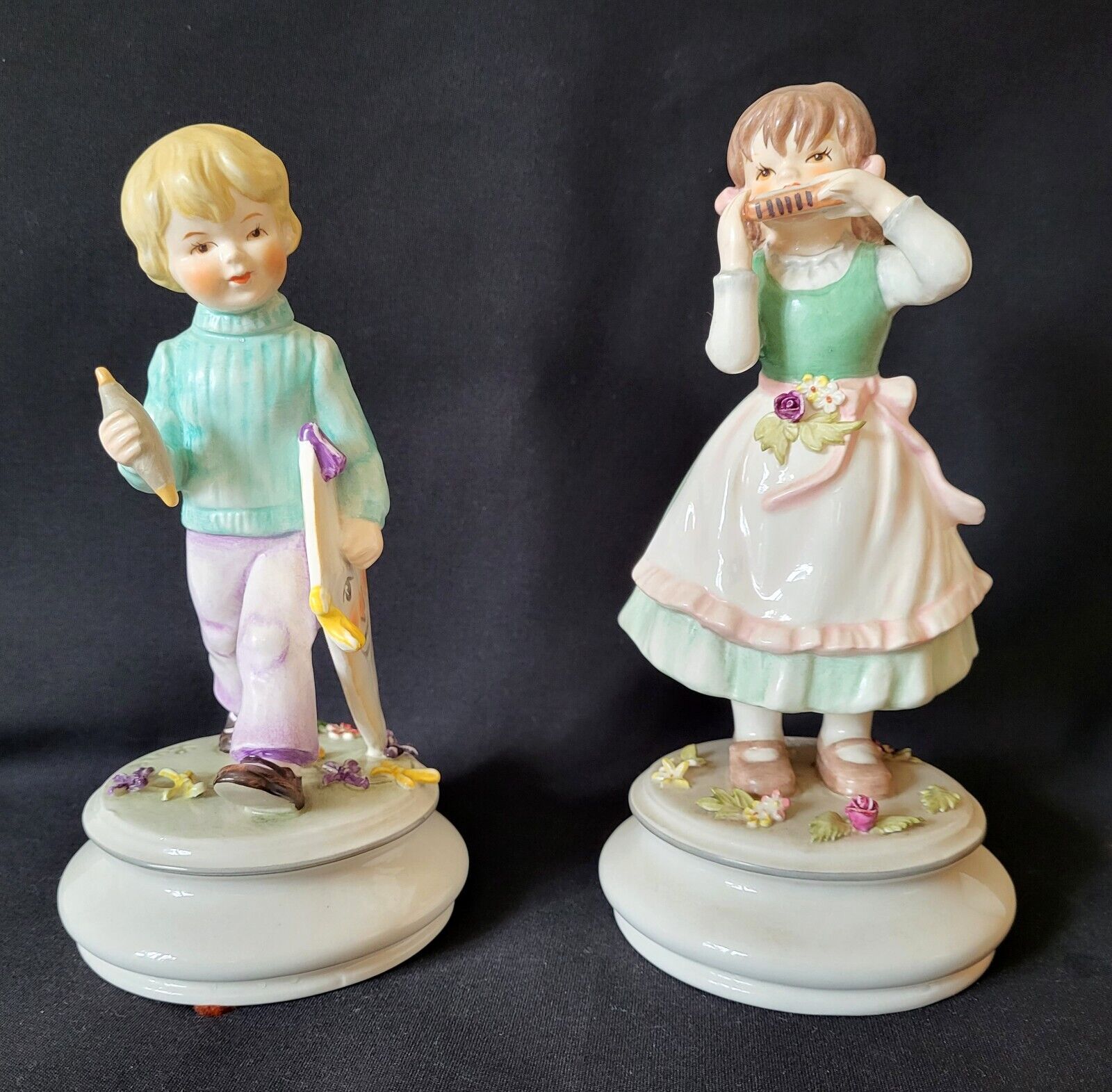 2 Vintage Goebel Hummel Figurines Girl & Boy Harmonica Kite Figurines Germany