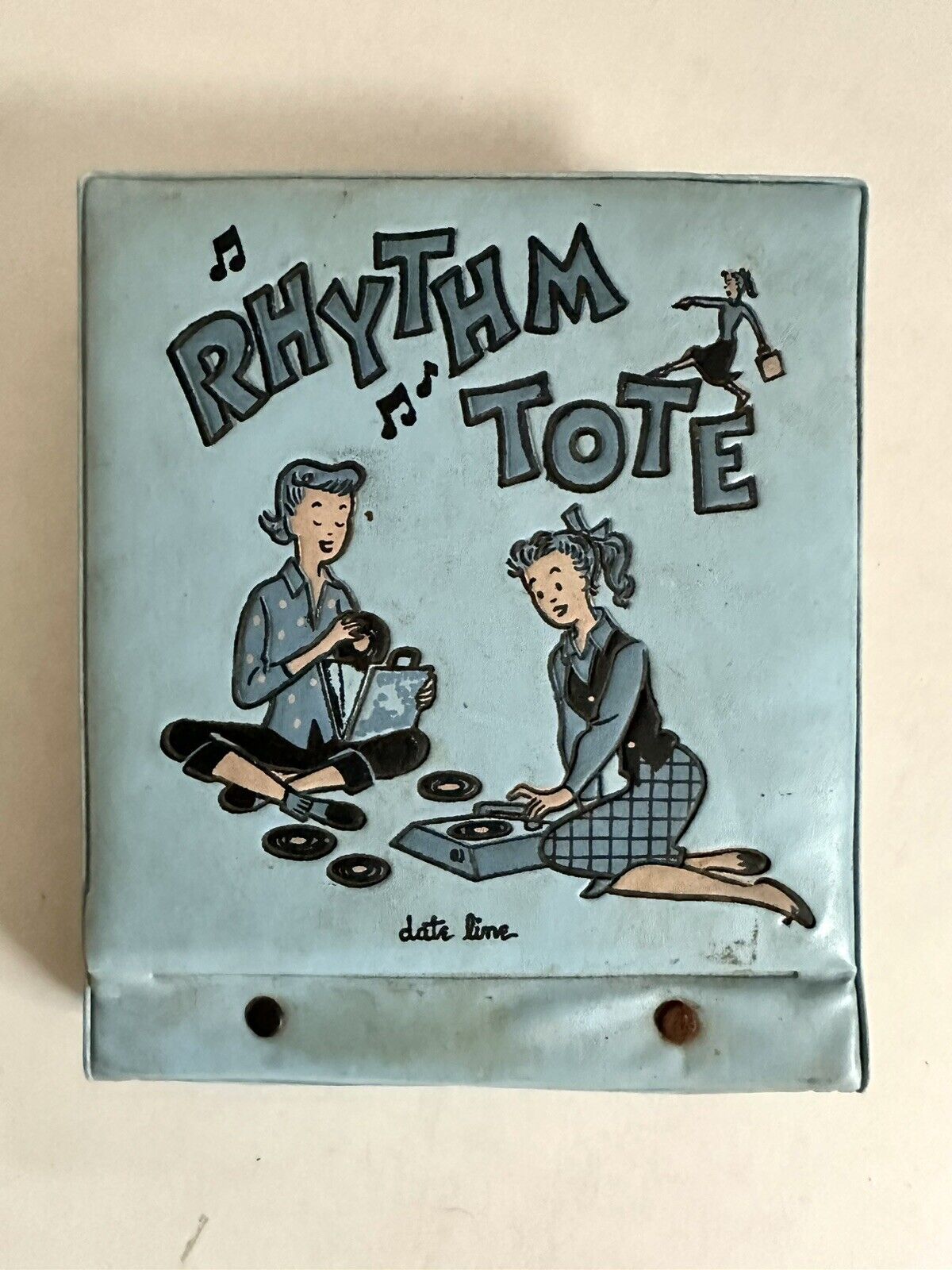 1950's Vintage Rhythm Tote Record holder 17 Records Inside Blue