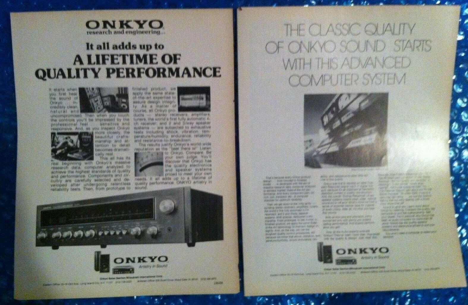 1975 2 Original Vintage Print Ads Lot ONKYO stereo receivers amplifiers tuners