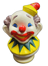 Vintage Bisque Ceramic Clown Head Revolving Music Box Plays 