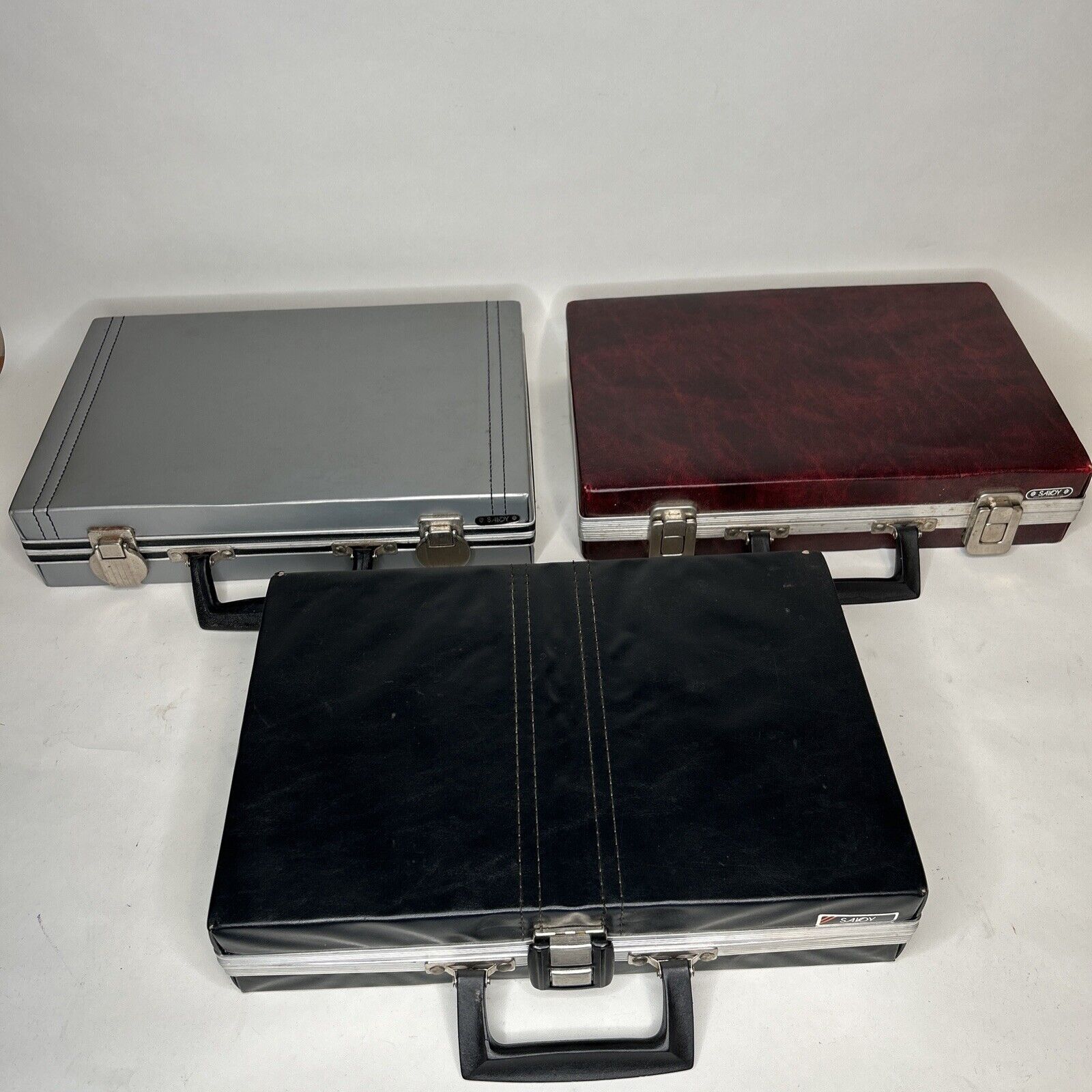 3 Vintage Savoy Brown Black Gray Suitcase 30 Cassette Tape Carrying Cases Case