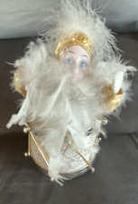 Jester Doll on Drum - Music Box -GOLD - VINTAGE-Porcelain Face picture