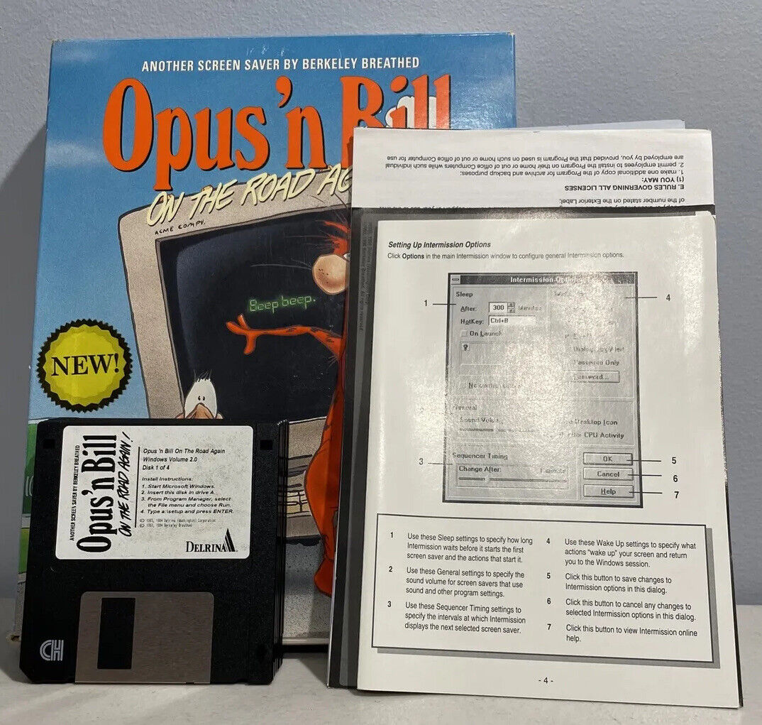 Vintage 1993 Opus \'n Bill On the Road Again W/4 Disk Bonus Disk & Manual