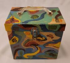 Vintage Green Hand Painted 45 RPM Record Holder Carry Storage Box Case picture