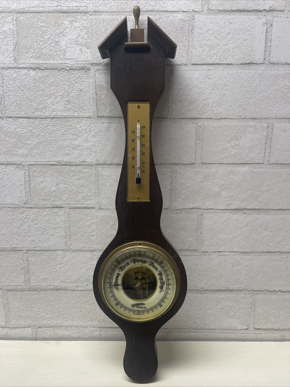 Vintage Colonial Optical Co. Wood Barometer Thermometer Banjo Shape Germany
