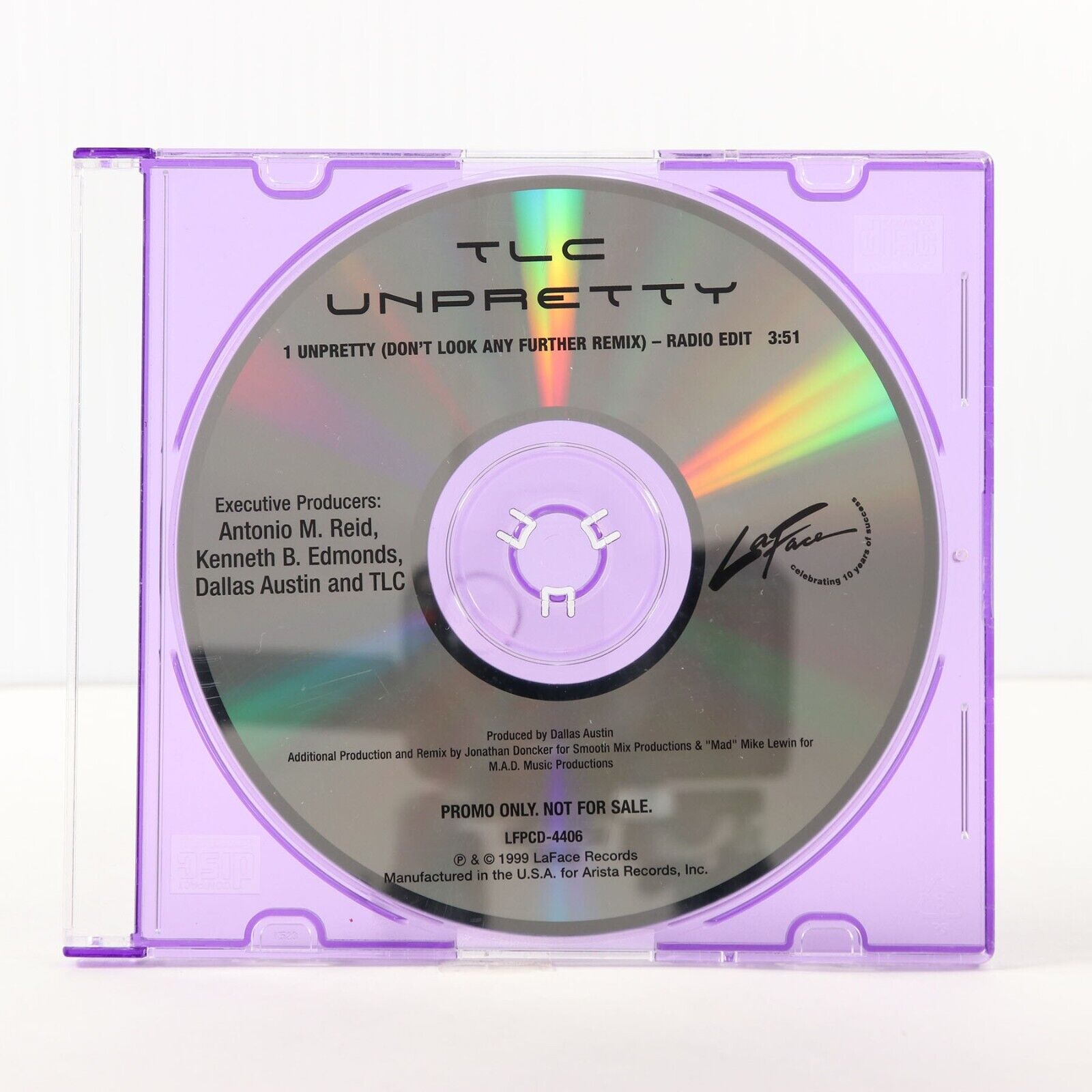 TLC - Unpretty Promo CD Single 1999 Radio Edit LeFace LFPCD-4406