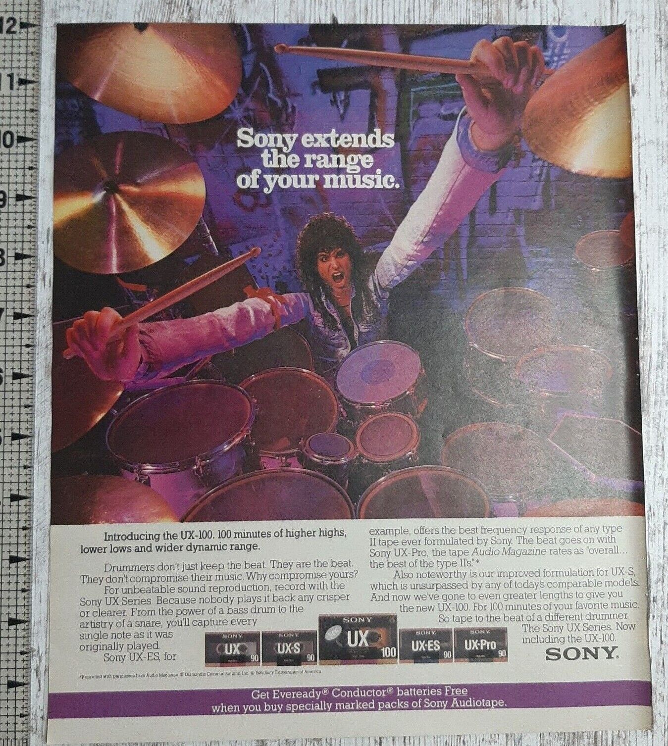1989 Sony Vintage Print Ad Cassette Tapes Drummer Cymbals Drums Extend Music