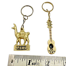 Guitar and Llama / Alpaca Key Rings Artisan Set of 2 ~ Peru Souvenir picture