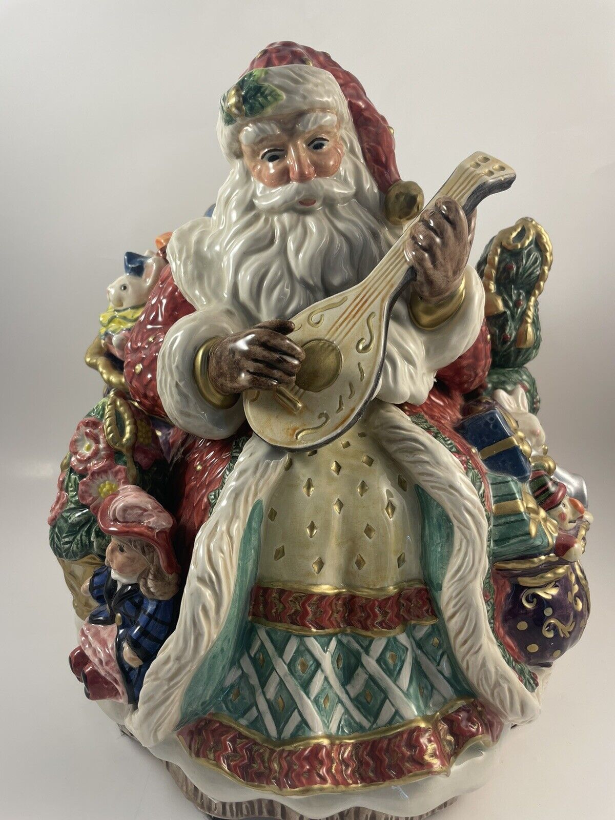 Fitz and Floyd Christmas Wreath Santa Cookie Jar Banjo