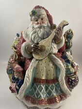 Fitz and Floyd Christmas Wreath Santa Cookie Jar Banjo picture