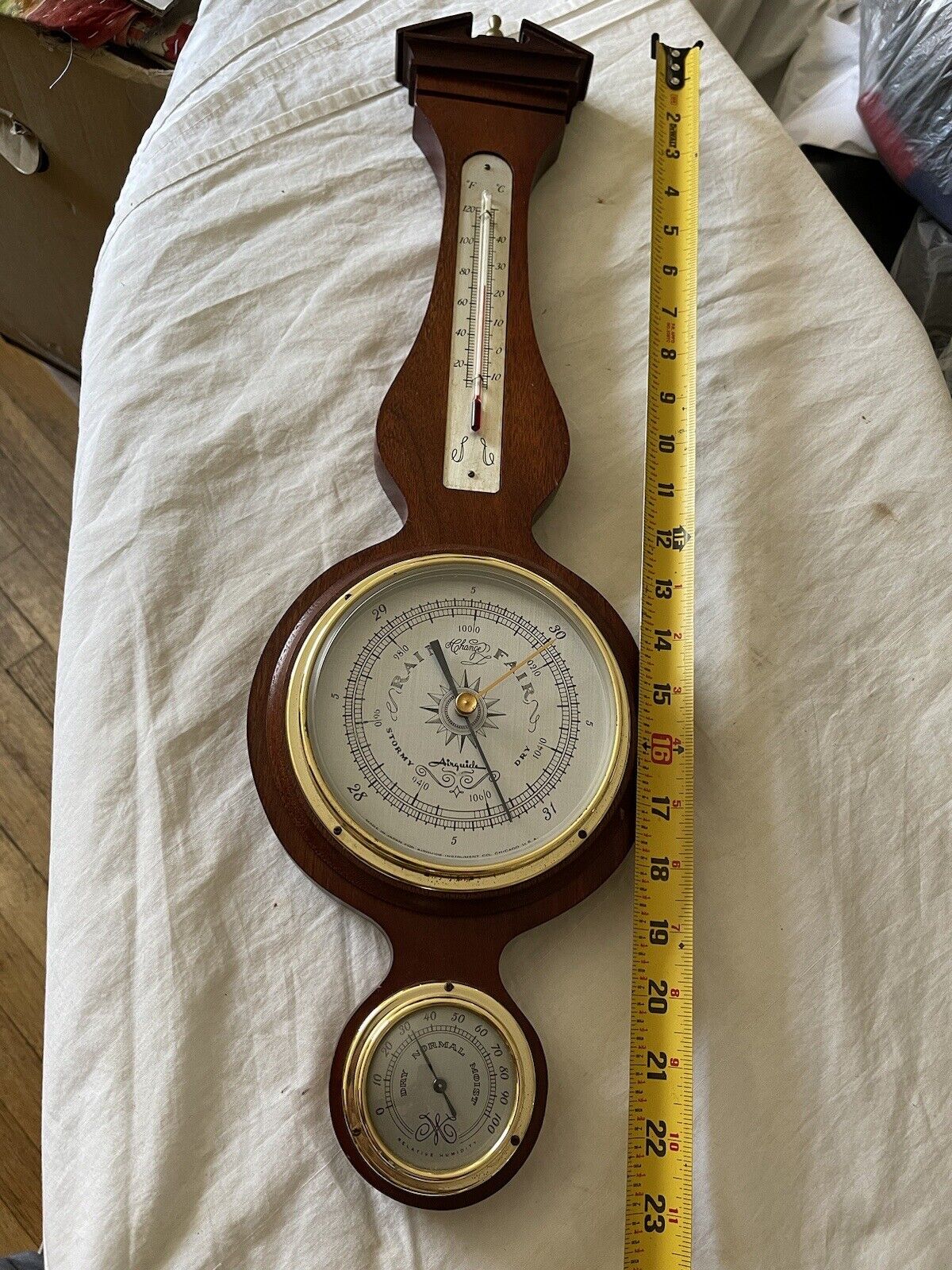 Vintage Airguide Mahogany Banjo Style Wall Barometer/Weather Station 