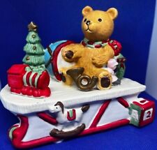 Vintage Ceramic Christmas Bear Drum Horn train Tree Music Box (plays see video) picture