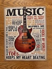 Music Guitar Rocks My World Keeps My Heart Beating Tin Metal Sign Made In USA picture