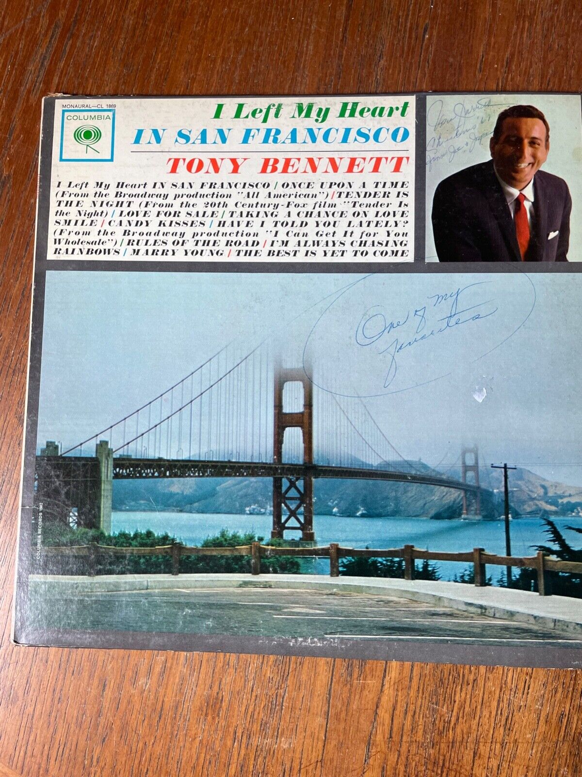 Tony Bennett I Left My Heart In San Francisco Mono Vinyl LP CL 1869 Signed?