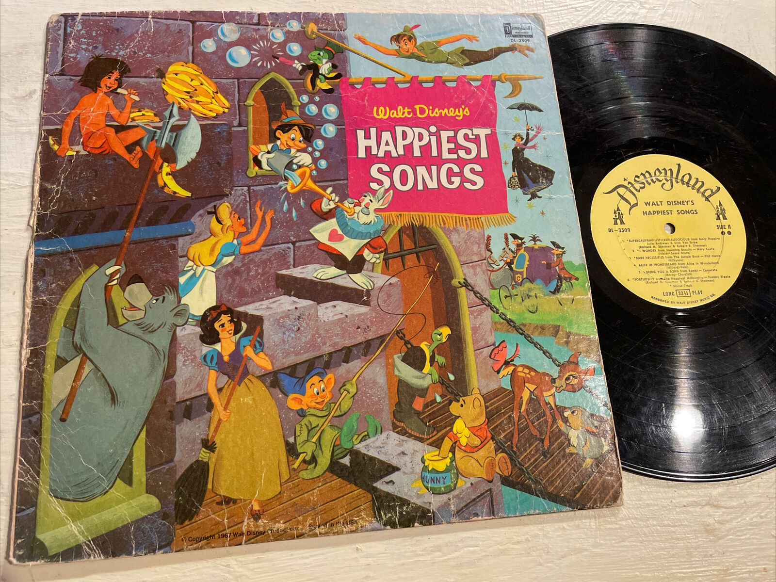 Walt Disney Disney\'s Happiest Songs LP Disneyland Mono FAIR