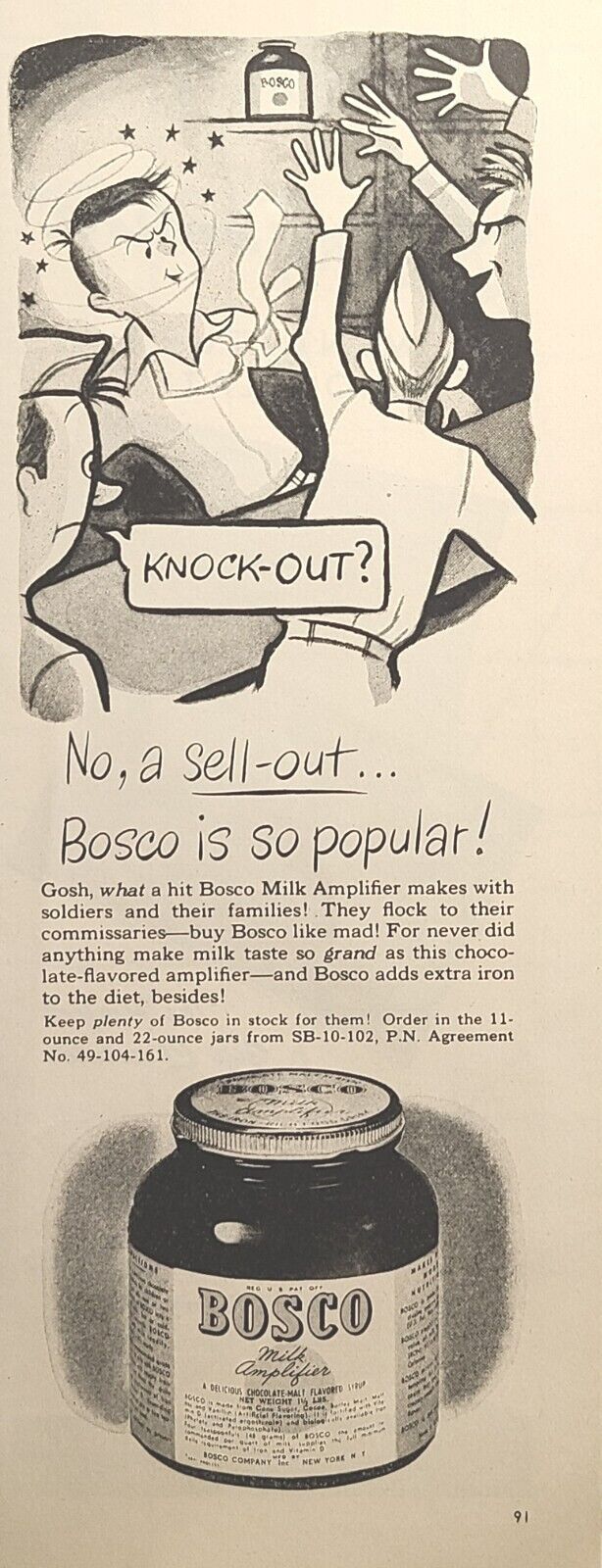 Bosco Chocolate Flavor Milk Amplifier Adds Iron Vintage Print Ad 1946