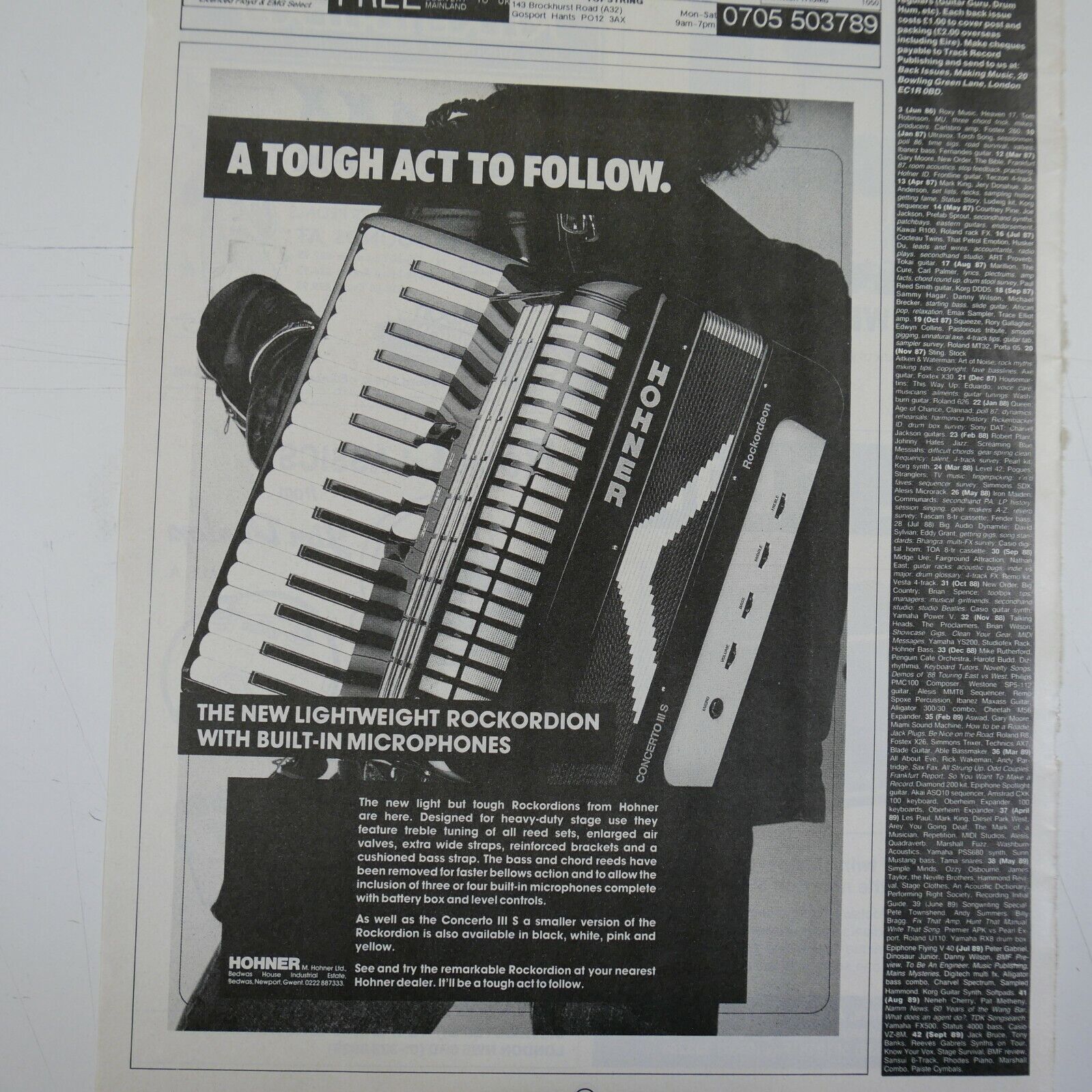 vintage 22x30cm magazine advert cutting HOHNER ROCKORDION , 1989