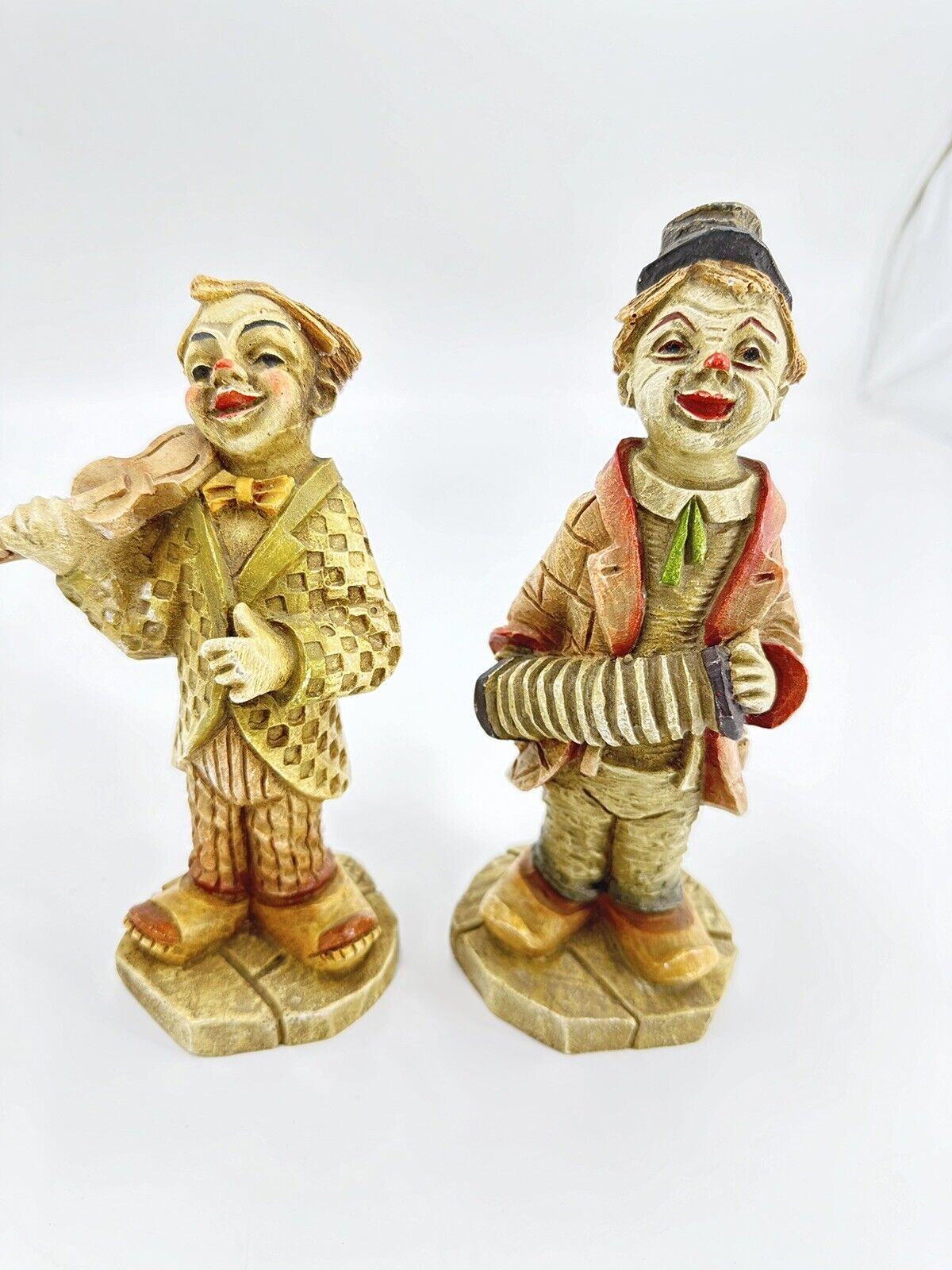 Vintage 2 Clowns Musician with Accordion & Violin Figurine Copy Verb HM Musical