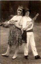 RPPC Postcard Characters Man & Woman Play Guitar Banjo Grass Skirt Hats    20636 picture