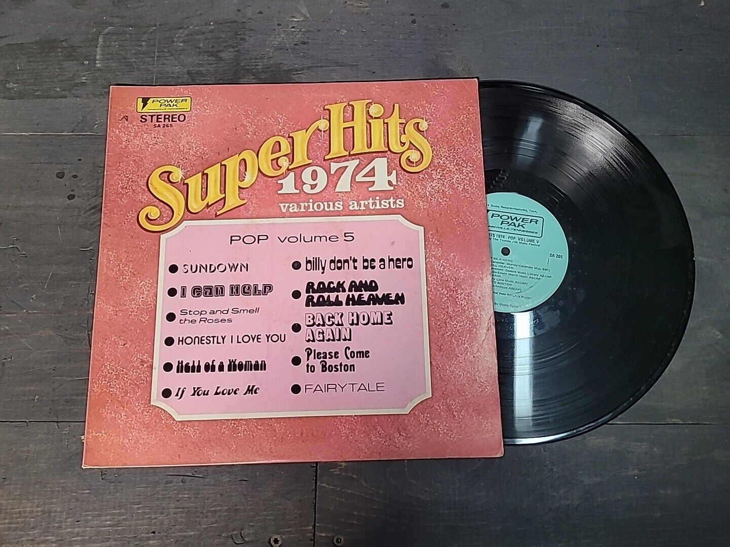 **XXXRARE** SUPERHITS 1974 POP VOLUME 5 SA 265 33RPM VINTAGE VINYL RECORD POWER