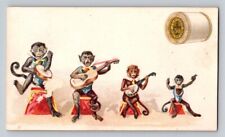 1889 Calendar Monkeys Dressed  Anthropomorphic Play Drums Guitar J P Coats  P21 picture