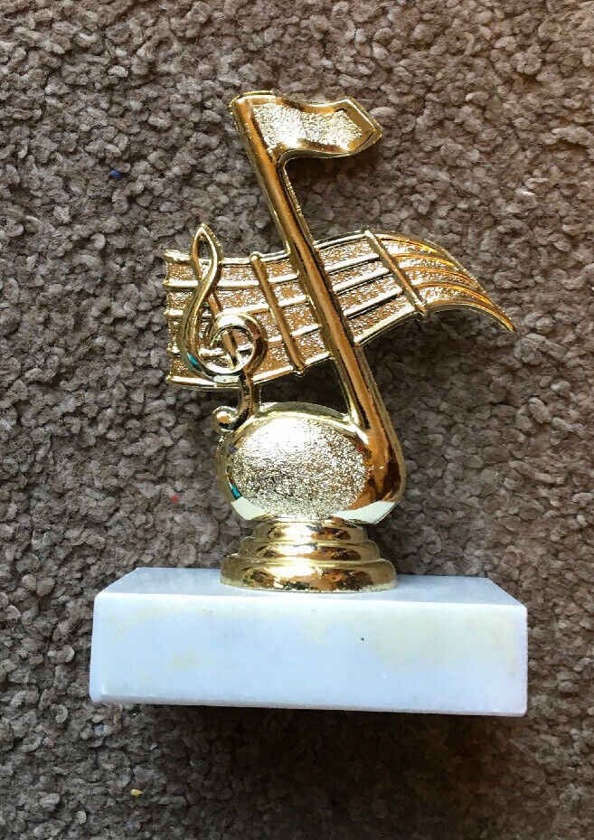 MUSIC-TROPHY-TREBLE CLEF-SHAPED-MARBLE BASE-EXAMS/AWARDS-COMPETITION-OWN PLATE