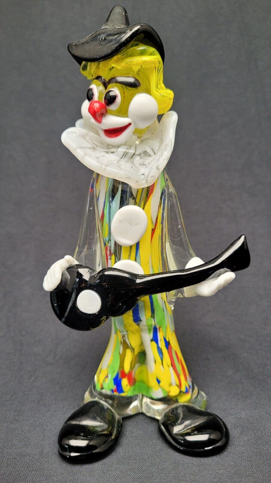 Vintage Murano Art Glass Clown Figurine With Guitar