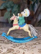 Vintage 1991 Rennoc Santa’s Best Babys first Christmas Rocking Horse Ornament picture
