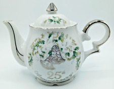 Vintage Lefton China 25th Silver Anniversary Teapot with Music Box Tested-Works picture