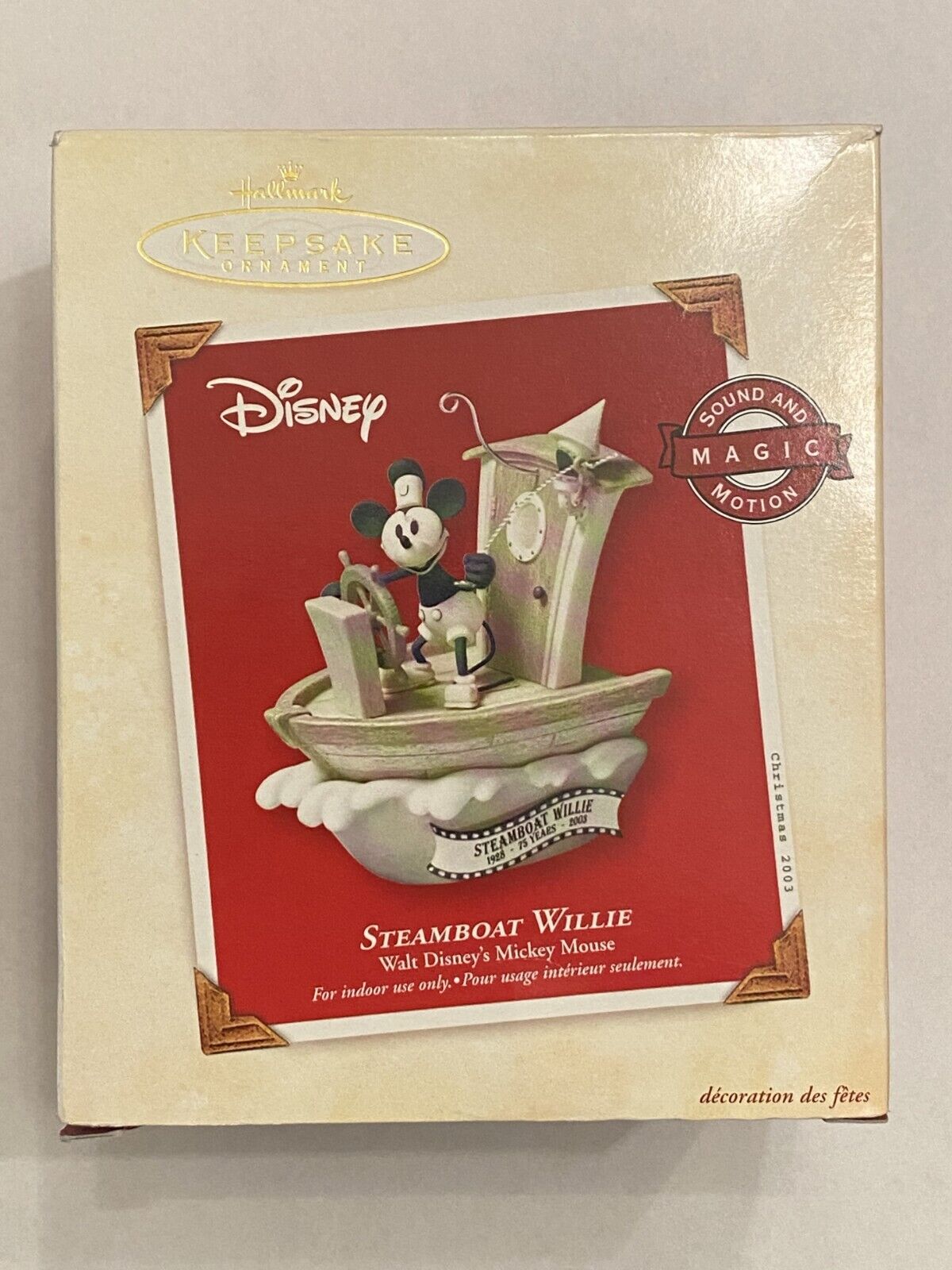 HALLMARK Disney Mickey Mouse Steamboat Willie Ornament. Dated 2003 Christmas. 