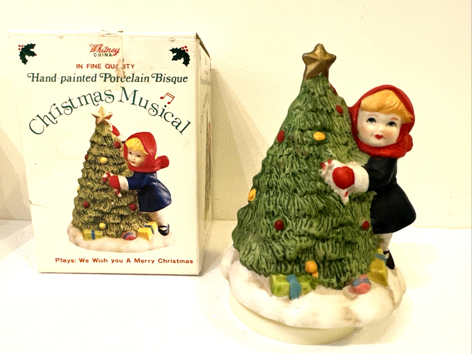 Vintage Porcelain Bisque Rotating Christmas Musical Figurine \