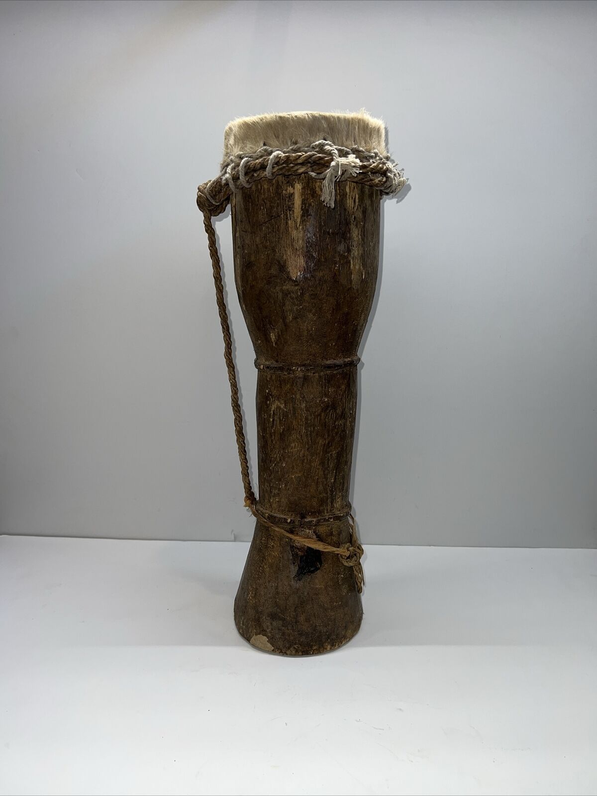 Vtg Ghana Tribe  Wood Handcrafted Animal Skin Kpanlogo Drum