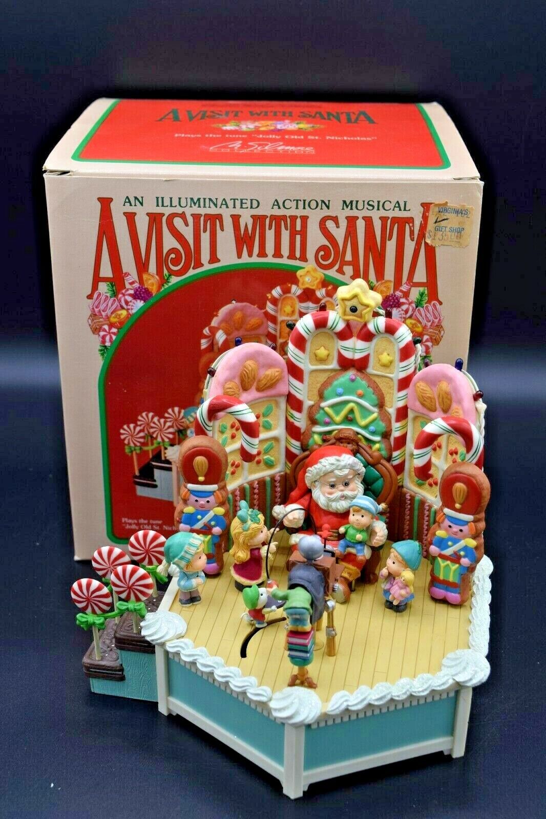 Vintage 1991 Enesco A Visit with Santa Jolly Old St Nicholas Animated Music Box