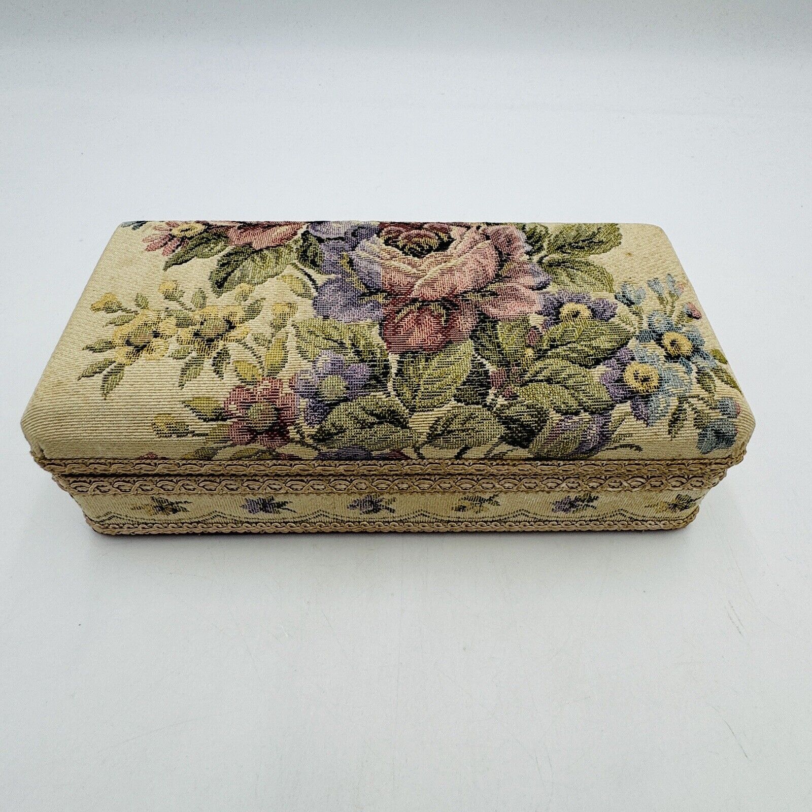 Schmid Bros Music Jewelry Box Brocaded Tapestry Floral Musical Works Vintage