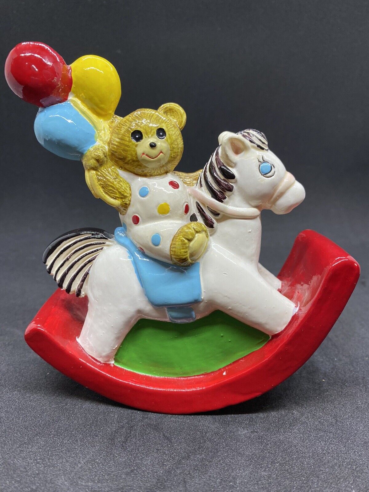 Vintage Music Box Teddy Bear Riding A Pony Holding Balloons Nursery AS IS - READ