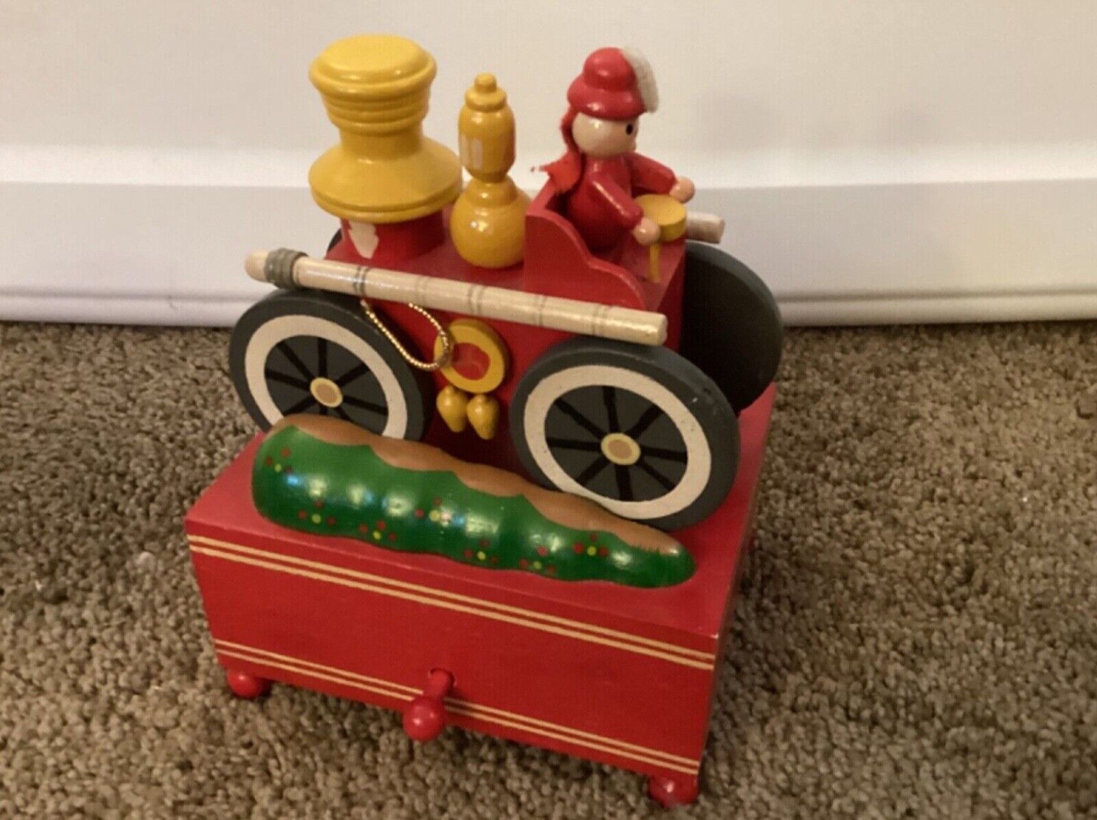 Music box Vintage wood firemen moving fire engine see pics works great unique