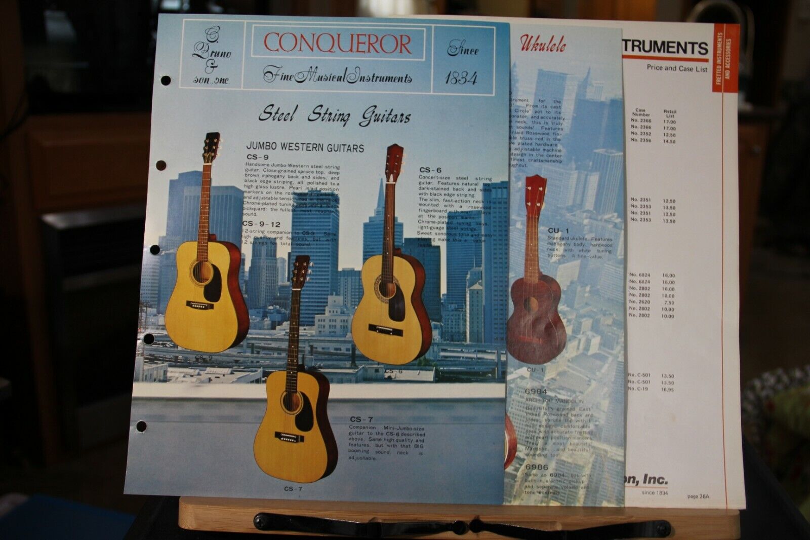 Brochure Conqueror Guitar Guitars 1974 banjo Mandolin Ukulele 4 sheets