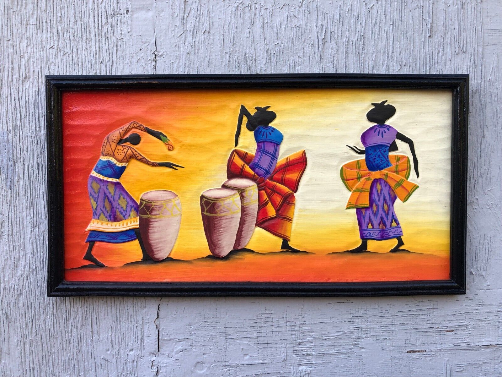 African Women Dancing & Playing Drums:  Hand Carved  & Hand Painted, Well Made.