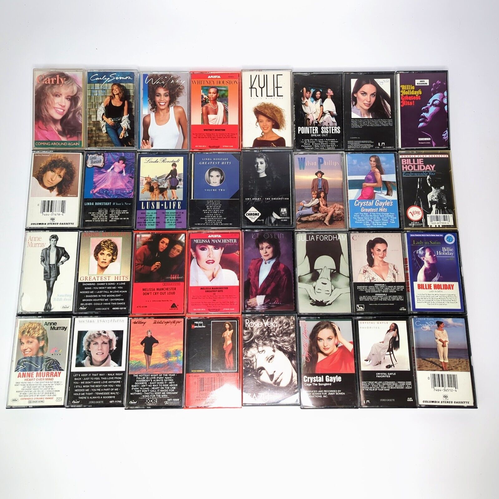 LOT of 32 Music Cassette Tapes of Women Artists Billie Holiday, Crystal Gale...