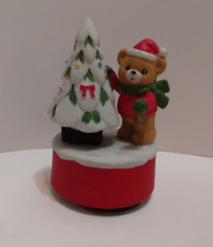 Vintage 5.5 inch Ceramic Christmas Tree/Teddy Bear Music Box 