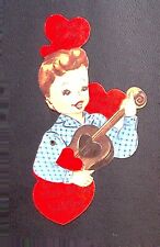 Vintage Valentine Woman Playing Guitar Paper Collectible Arm Actually Moves picture