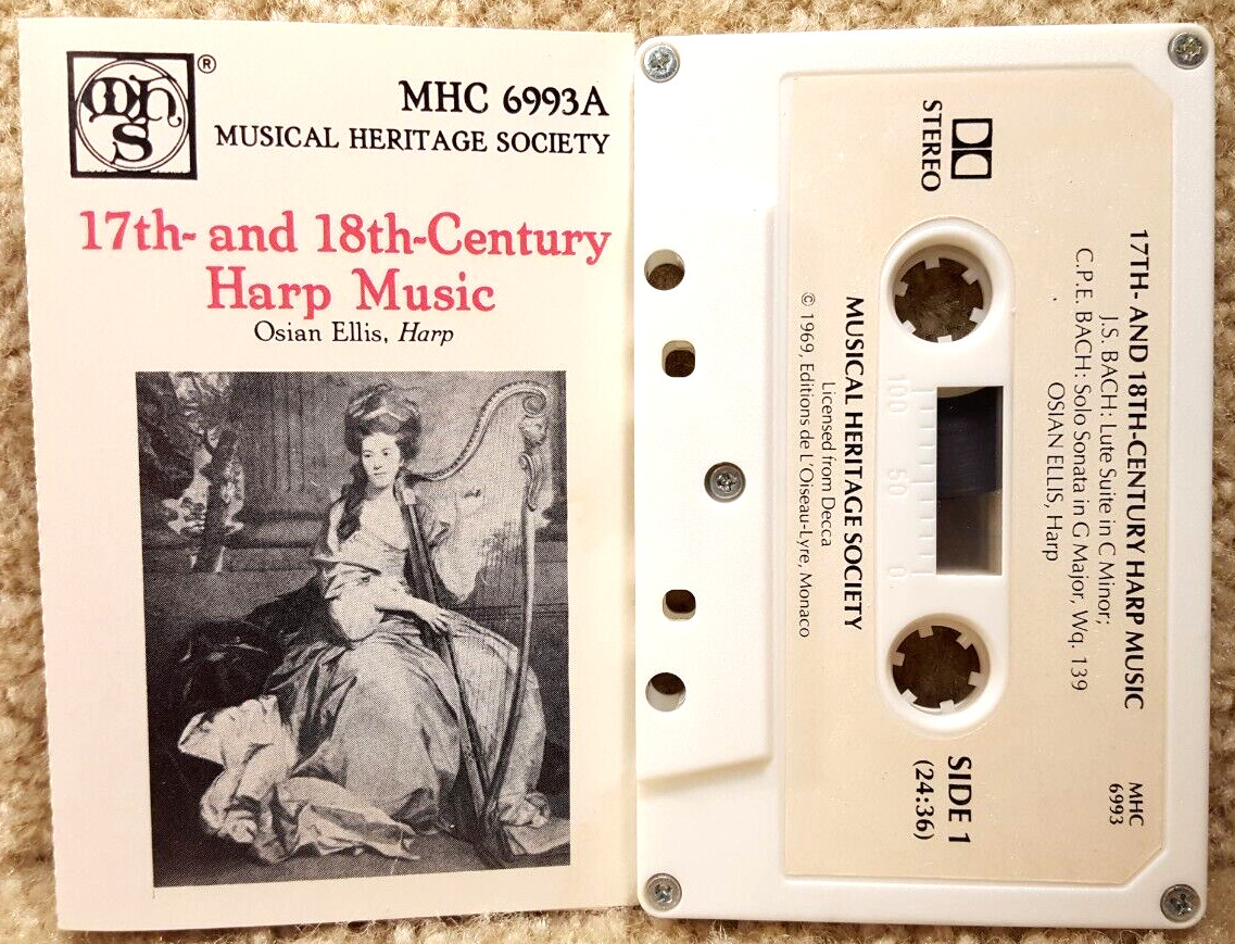 Vintage Cassette Tape Harp Music 17th And 18th Century Osian Ellis Bach Handel