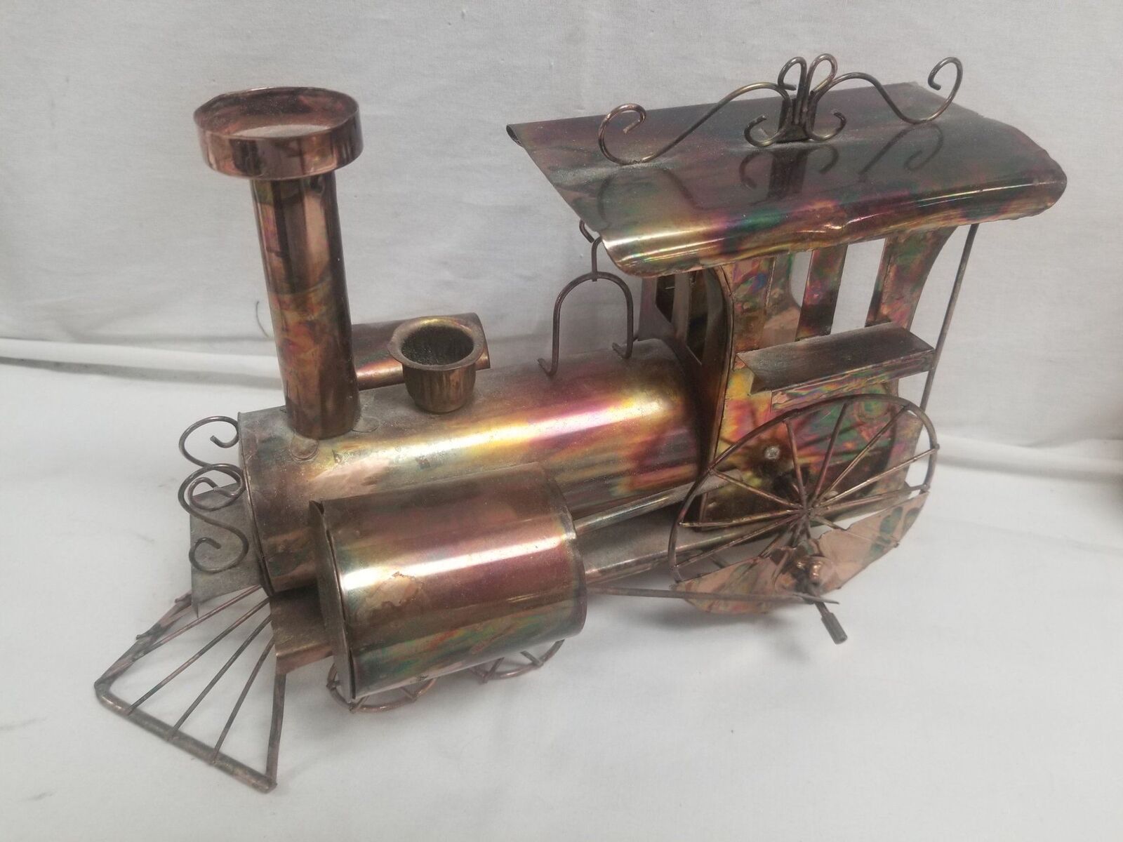 Vintage Copper Brutalist Tin Metal Train Music Box - Tested Works