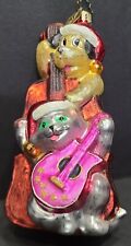 Radko Glass Dog Cat Music Instruments Bass Guitar Christmas Ornament picture
